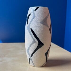 MCM atomic lava textured black, silver & white Ceramic Vase